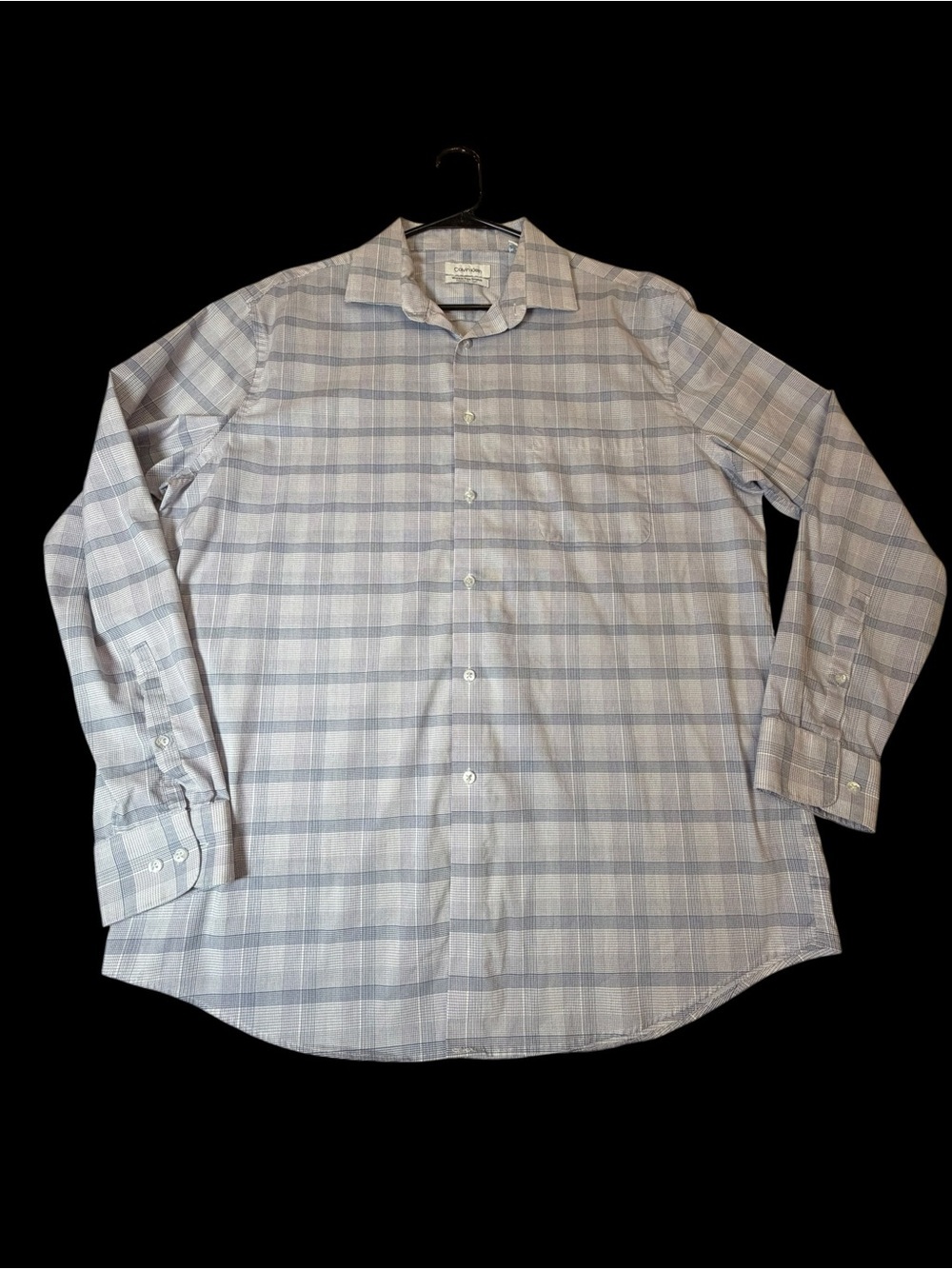 Calvin Klein Men's Blue and Gray Plaid Dress Shirt